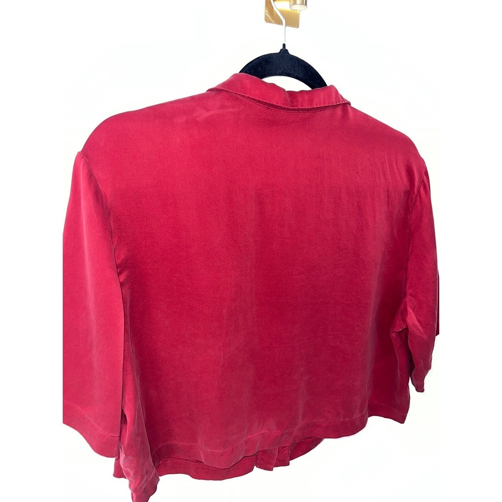 Quince 100% Silk Pajama Set Cropped Top Washable Wide Leg Pant Lounge Red Medium - Picture 4 of 10